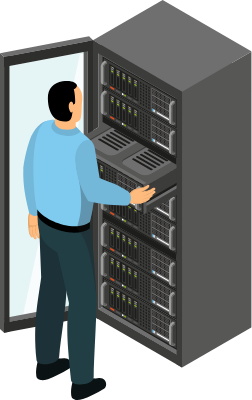 サーバーラックを保守する人物のイメージ